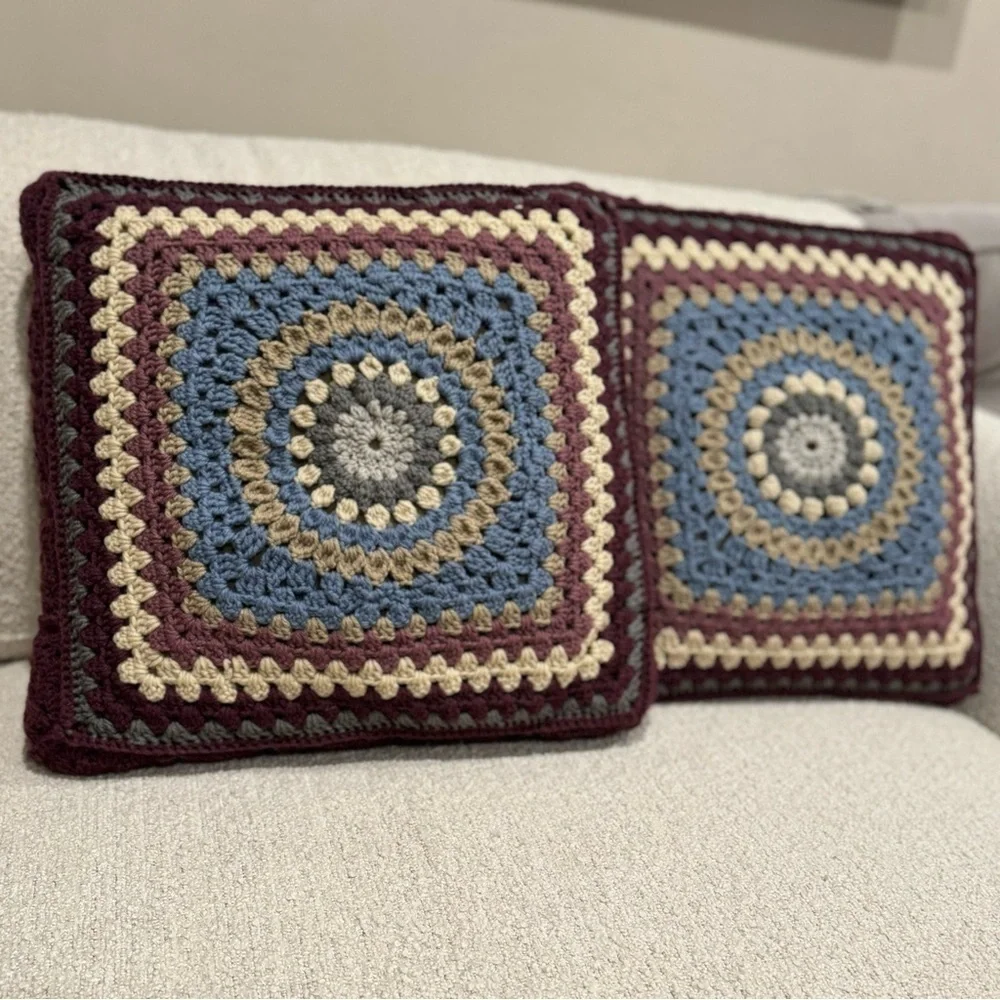 Crochet Covered Decorative Large Square Pillows